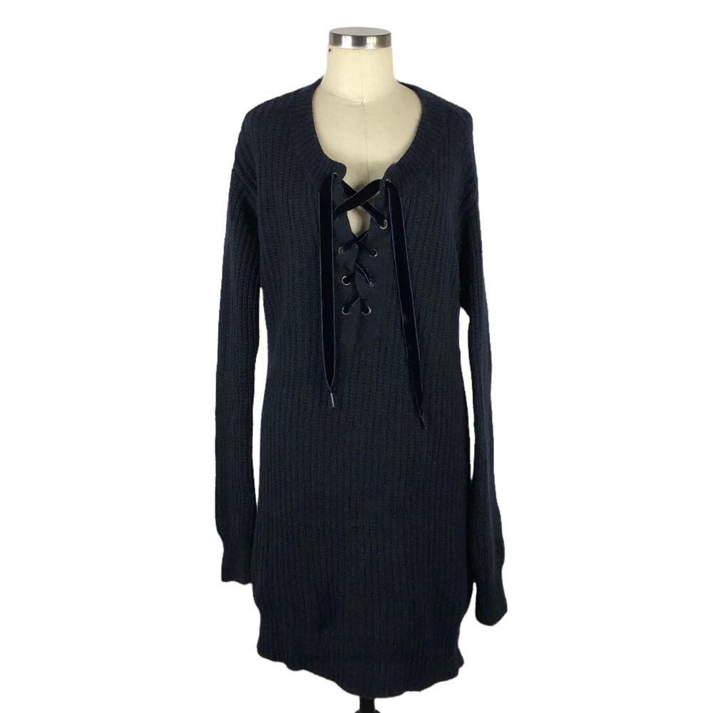 RAILS Midnight Blue Nicole Sweater Dress Size Small Knit Lace Up Long Sleeves